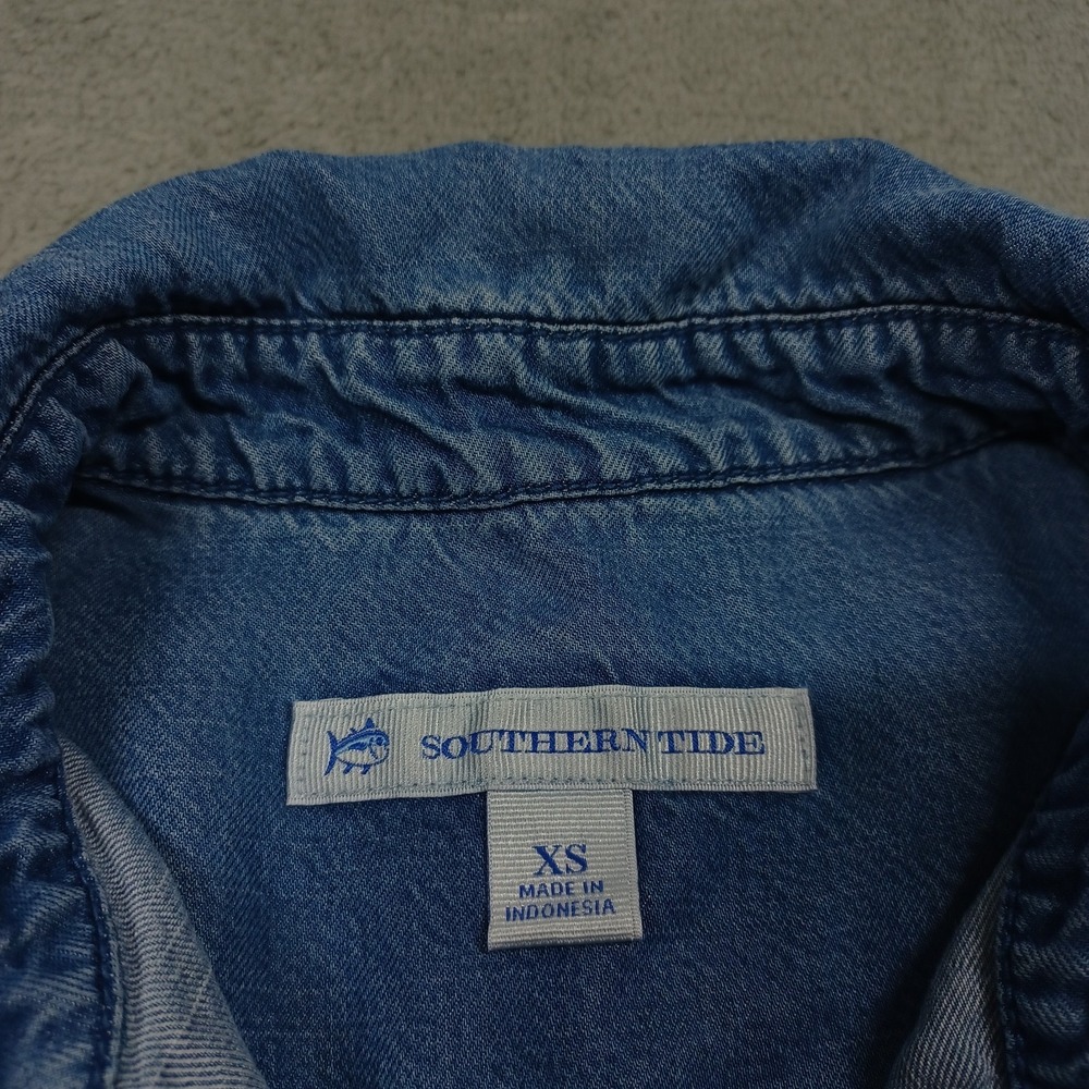 Southern Tide Top Womens XS Blue Button Up Denim Long Sleeve Casual Tencel - Picture 4 of 8